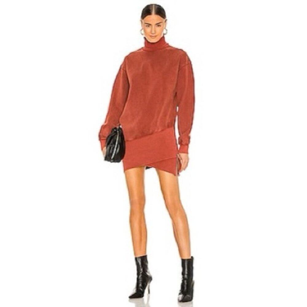 Young Fabulous and Broke Asymmetrical Turtleneck Mini Sweater Dress Burt Orange